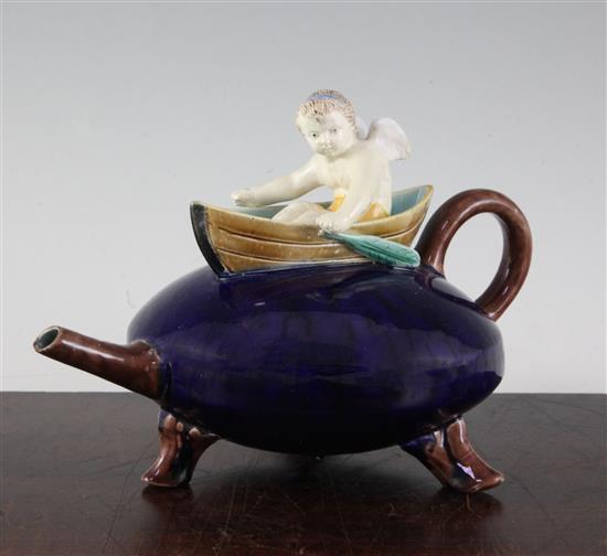 A Victorian Joseph Holdcroft majolica teapot, 5.5in.